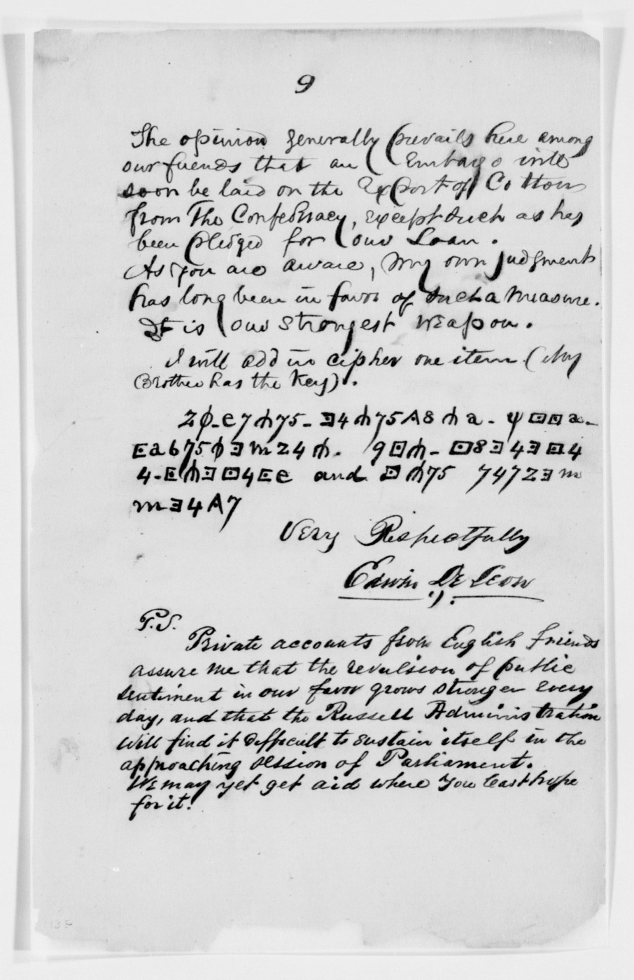Pickett Papers, reel 9 frame 97: Despatch No. 13, Paris, 23 December 1863. The document as filed, before any of the work below.