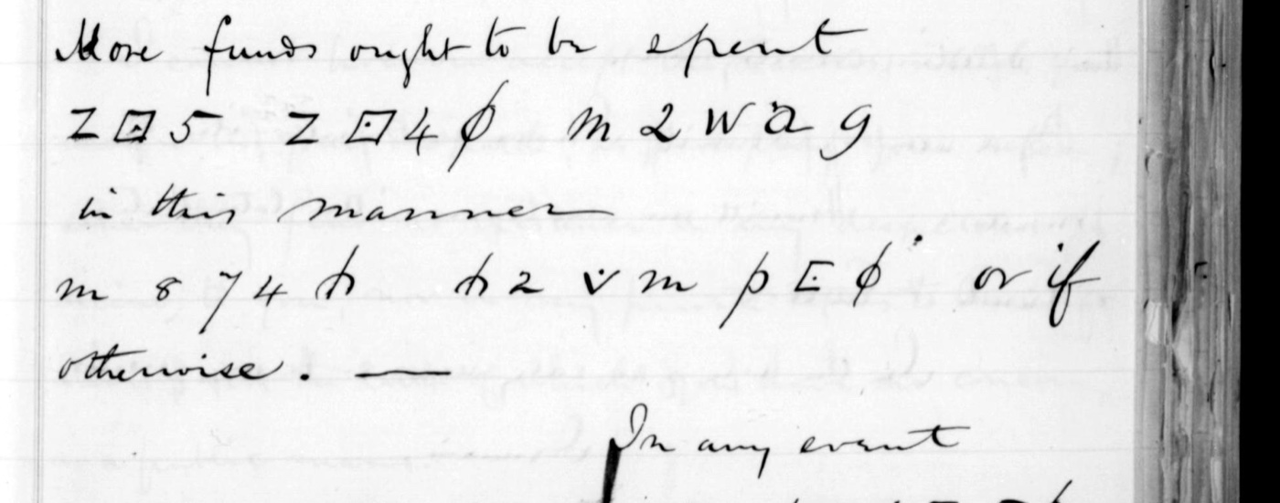 Reel 33 frame 595: an interlinear rendering attributed to the key-holder, above the cipher. Passage B agrees group for group.
