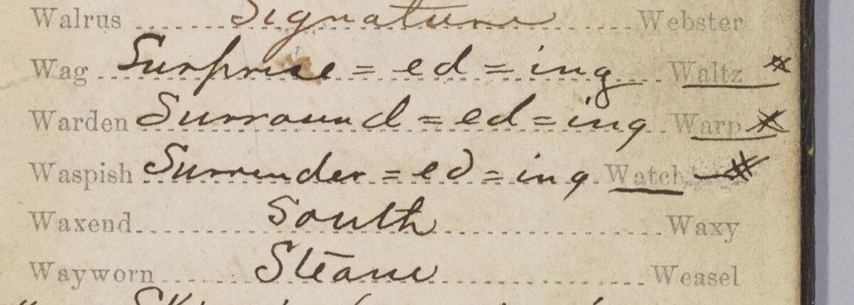 mssEC 45, page 23, rows 22 and above. Waxend, South, Waxy on one line. Walrus, Signature, Webster four lines up.