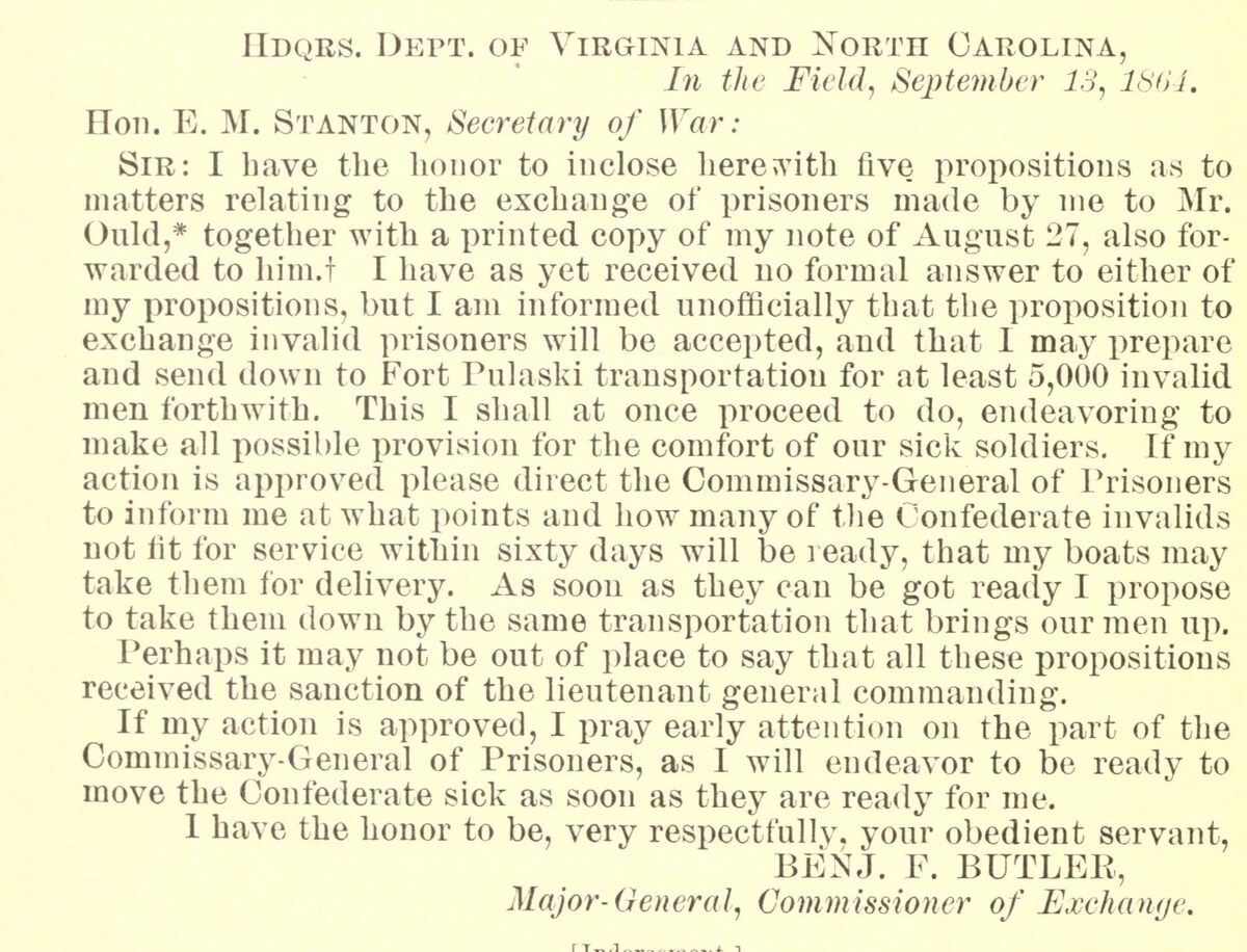 Official Records, Series II, volume VII, p. 818: Butler to Stanton, 13 September 1864. The operation, in print long before this project.